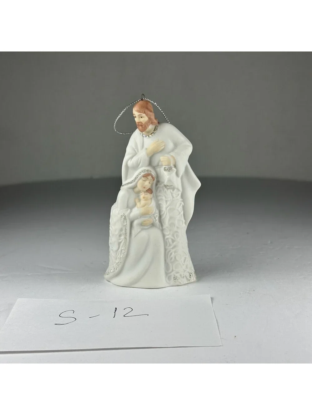 Holy Family Nativity Christmas Ornament White Porcelain Style S-12